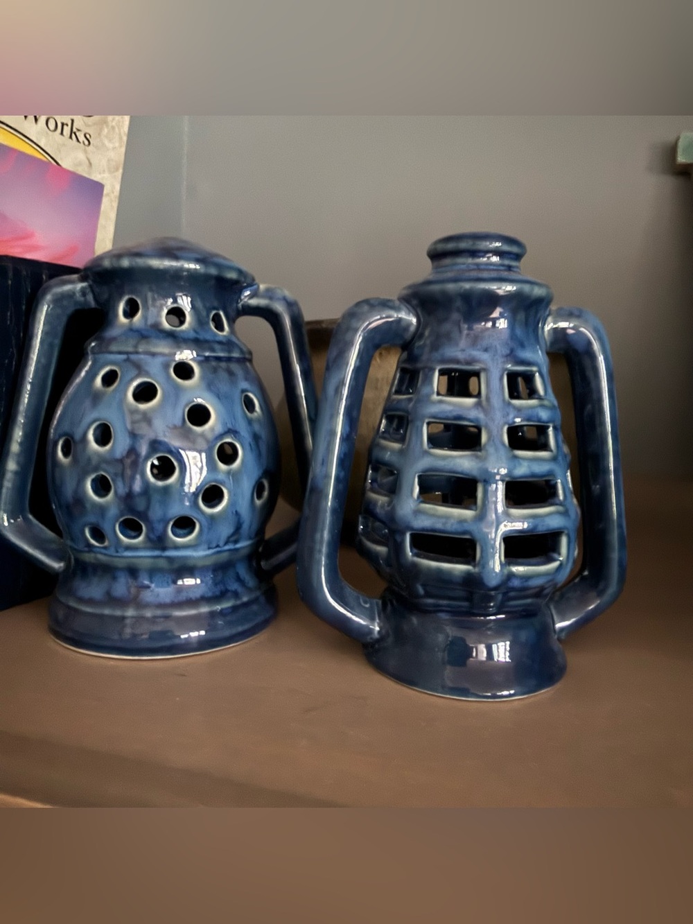 2 5” Tall Lanterns Battery Operated Lights Blue